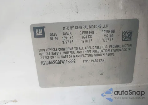 2015 Chevrolet Sonic Ls Auto z USA, uszkodzony, nr VIN 1G1JA5SG0F4118892